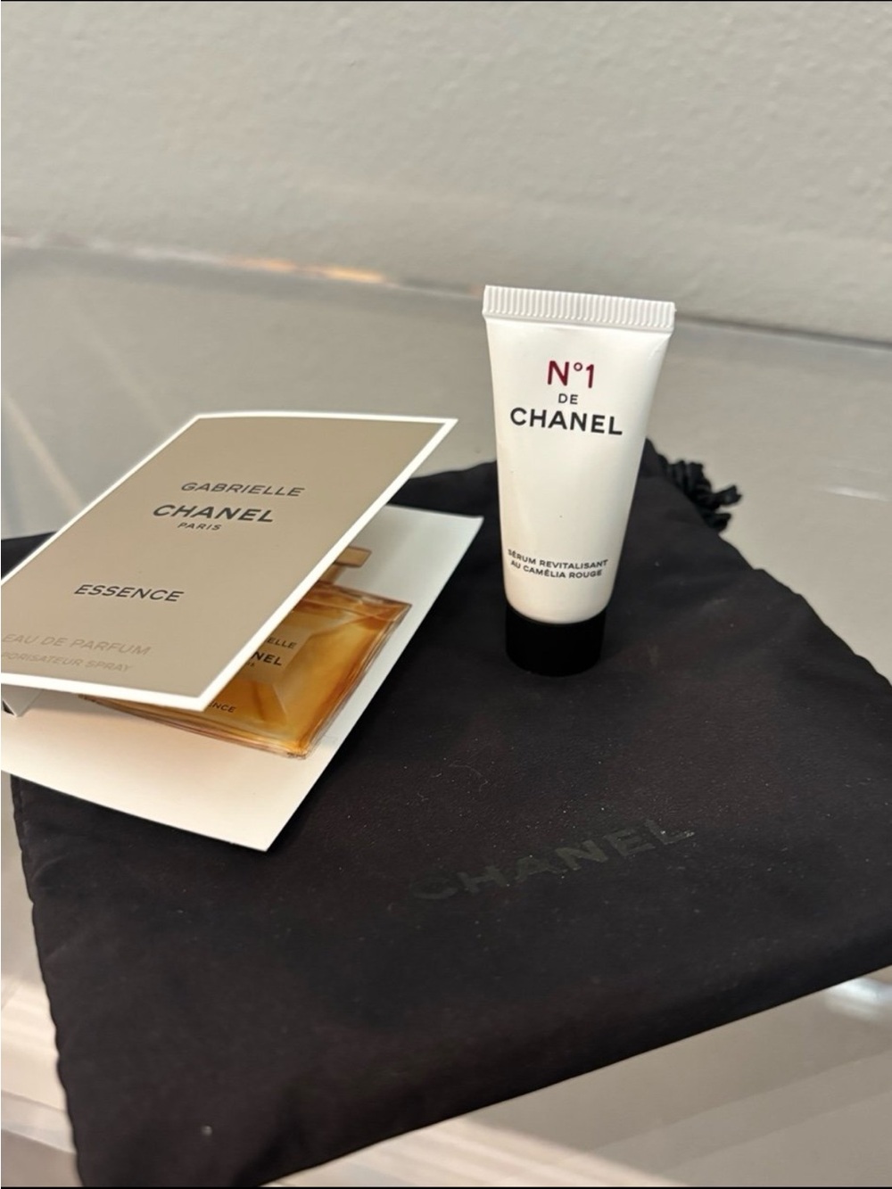 CHANEL Authentic drawstring dust bag, serum, Gabrielle perfume